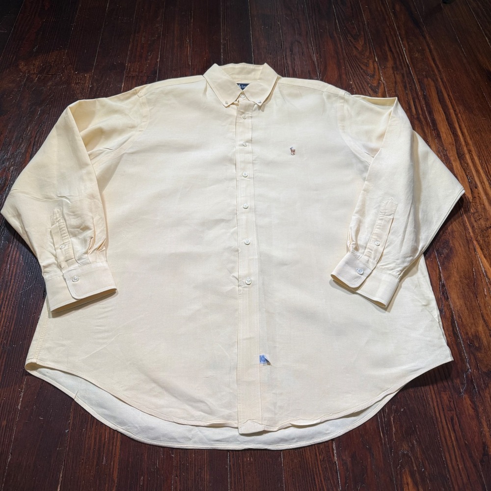 Vintage Ralph Lauren Yarmouth Shirt Mens 17.5 - 36 Yellow Flesh Pony 90s